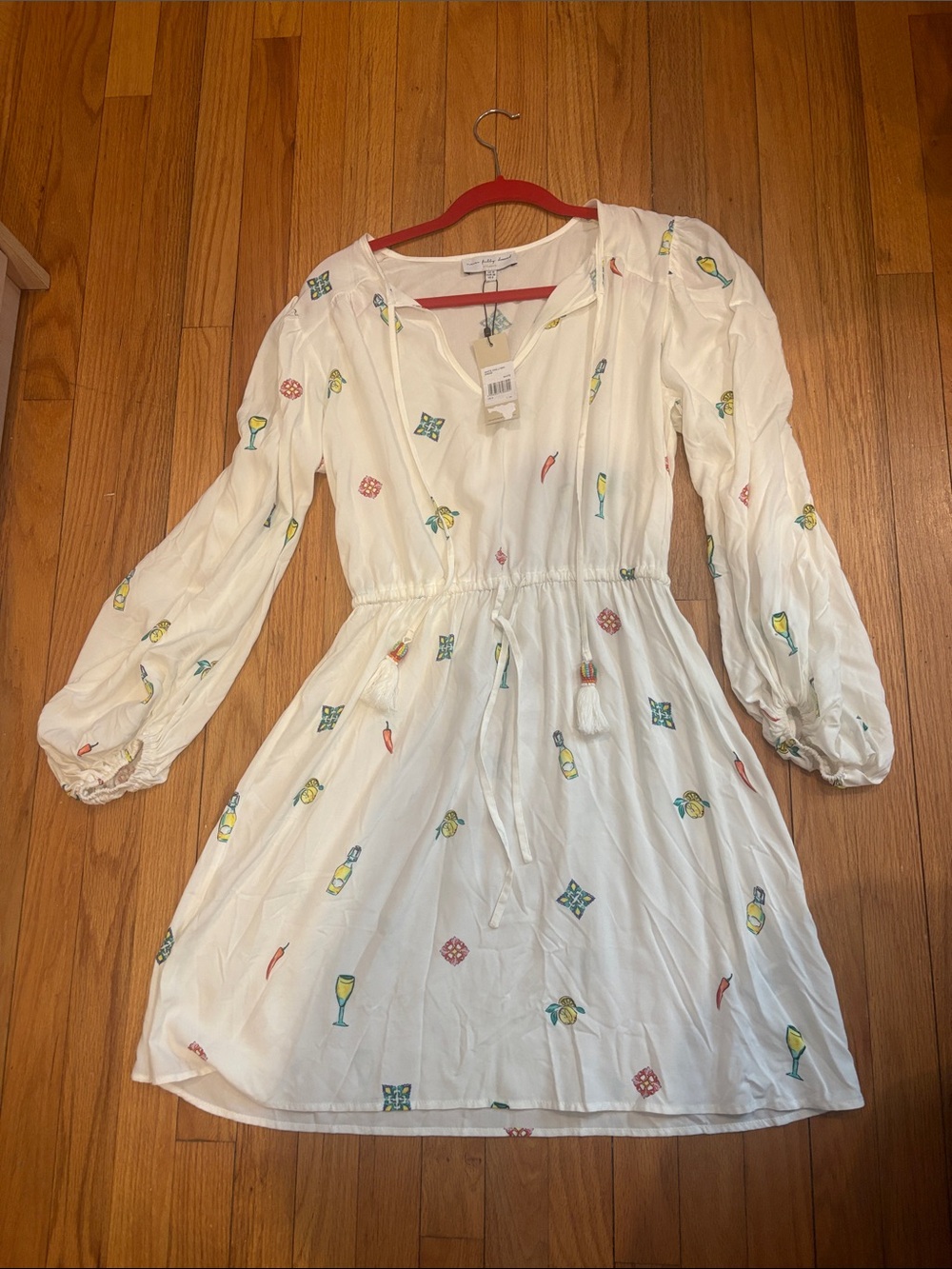 Never Fully Dressed White Mini Dress with Lemon, Chili & Perfume Motif